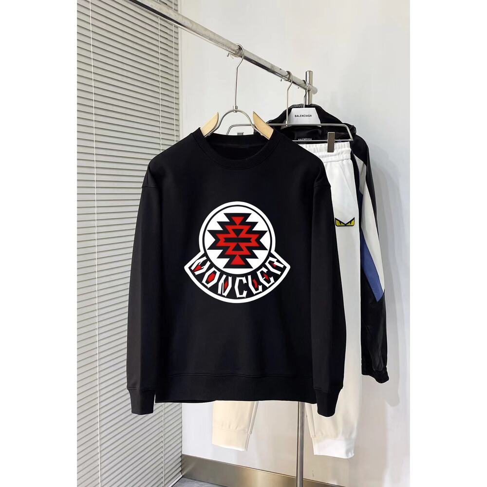 Moncler Men's and Women's Crew Neck Black Long Sleeve T-Shirt